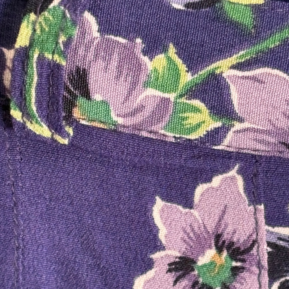 Hunt Club Vintage Floral Pleated Midi Skirt Purple Blue Button Front Size 14 - Picture 4 of 10